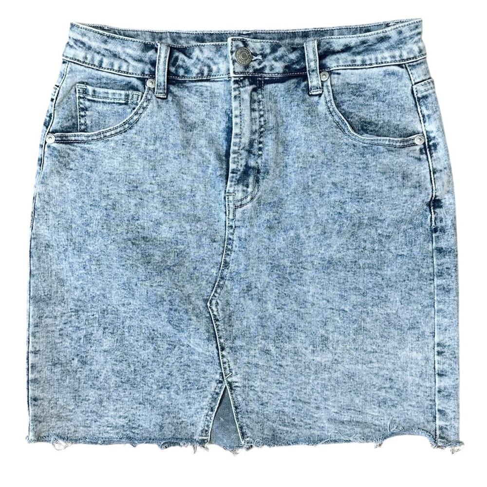 HH Jeans Acid Wash Cutoff Hem Stretch Denim Mini Skirt - M
